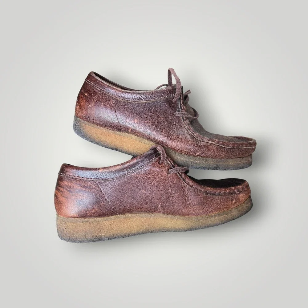 Clarks Mens Wallabee Desert Boot Size 8.5M Moccasin Brown Leather Crepe Gum Sole